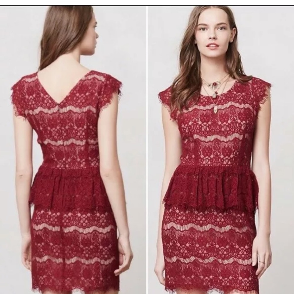 Anthropologie Maeve Elsa Cranberry Lace Dress M